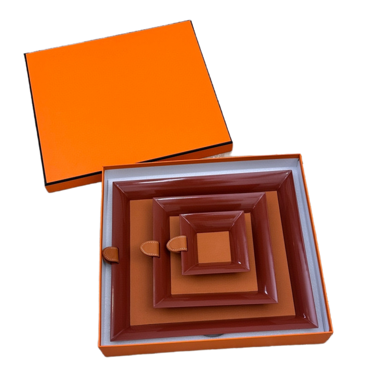 高奢真皮实木置物盘天然橡木小牛皮三件套托盘手工漆雕亮面礼盒装,淘宝优惠券,粉丝福利购,淘宝优惠卷