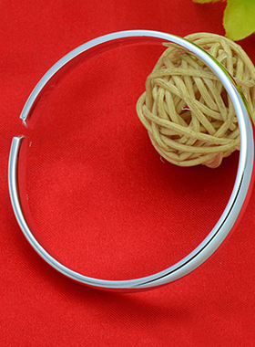 入梦正品足银999手镯子光面实心开口银手环送女友七夕情人节礼品