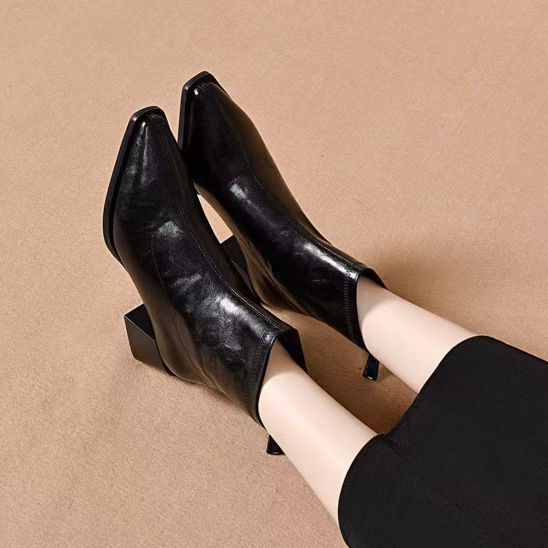 品牌清仓真皮马丁靴女2025秋冬季新款粗跟方头短靴中跟配裙子裸靴,淘宝优惠券,粉丝福利购,淘宝优惠卷