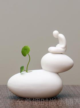 正品创简约禅意陶瓷无相佛水培花和插小生人小物佛意像尚茶宠中式