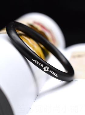 正品黑檀木手古风细圈镯气子木镶纹嵌925银花开镯花古典质包邮配