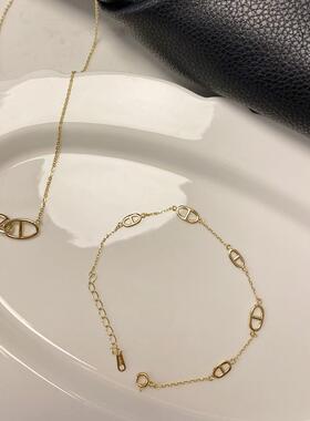新款S999纯银猪鼻子手链女可爱椭圆小众设计高级感闺蜜礼物手饰品
