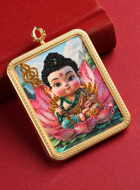 洒金彩金唐卡前世今生佛牌绿度母黄财神扎基拉姆吊坠寺庙文创