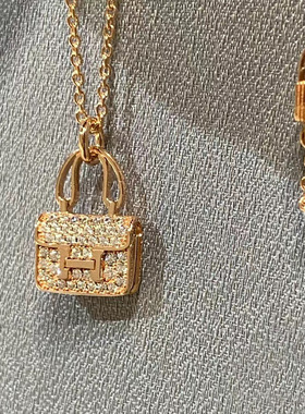 高版本康康H包包项链H字母锁骨链吊坠镀18k玫瑰金kelly手提包