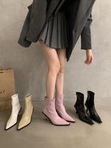 Tide Cards Slim Skinny High Heel Boots Temperament Short Boots Women Shoes 2023 New style Custard White Spring Autumn Season Single Boots