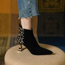 Ocnltie Fashion Collage High Heel Genuine Leather Nude Boots Woman 2023 Autumn Winter New Women Shoes Plus Suede Warm And Lean Boots