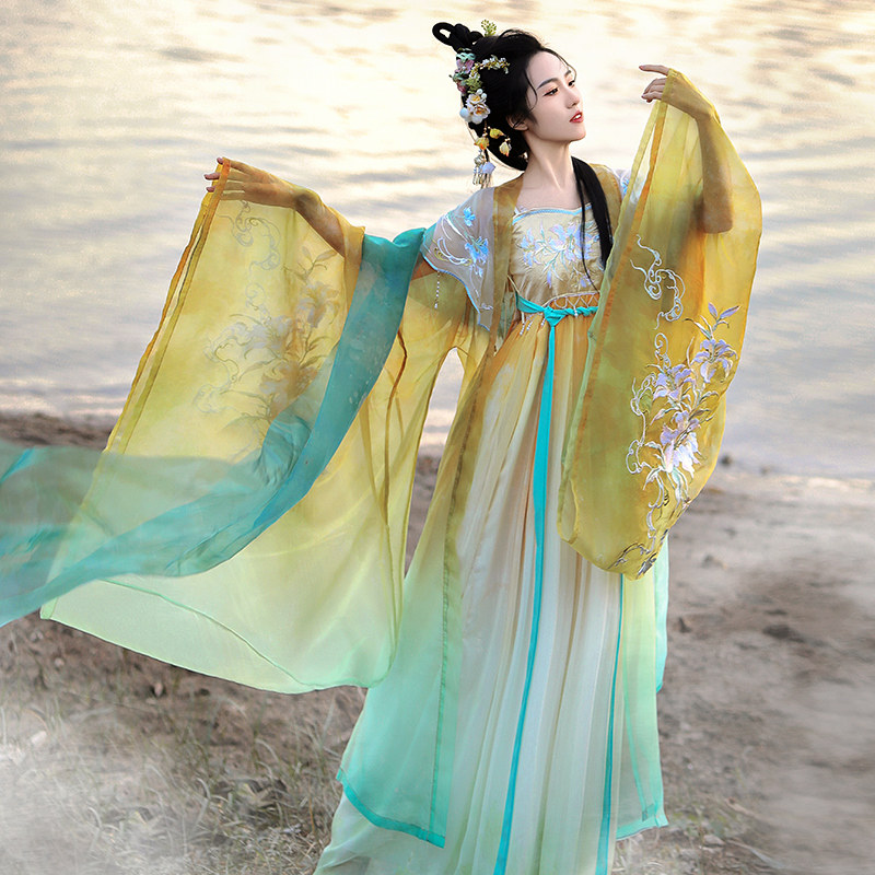 汉服女成人大袖衫古装汉元素中国风超仙飘逸绿色唐制诃子裙夏季款,淘宝优惠券,粉丝福利购,淘宝优惠卷
