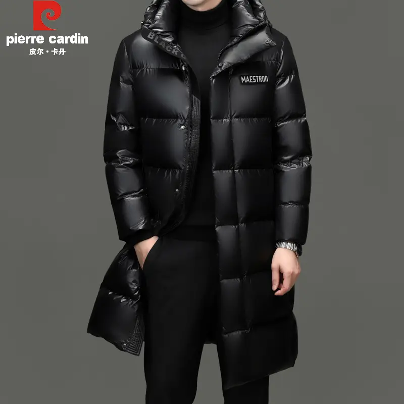 皮尔卡丹正品男士亮面羽绒服冬季新款中青年长款过膝加厚保暖外套 - 图0