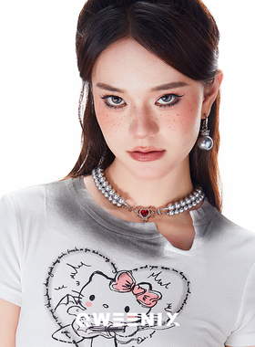 QWEENIX  甜酷巴洛克风轻奢小众设计夸张仿珍珠爱心镰刀锁骨链