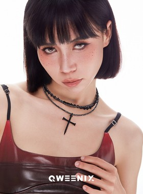 QWEENIX 黑色十字架多层项链女精致小众气质ins风锁骨链潮2024