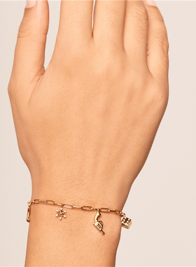 西班牙PD Pao现货银镀18k金大金链满天星锁链项链幸运吊坠手链