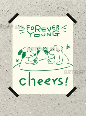 ATD 永远年轻forever young 咖啡馆 狗狗插画装饰画海报墙饰ins风