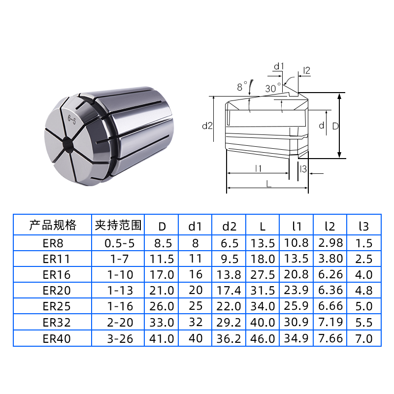 ER8-3夹头筒夹ER8-4 ER11-4 ER11-5弹性夹头嗦咀雕刻机铣夹头-图0