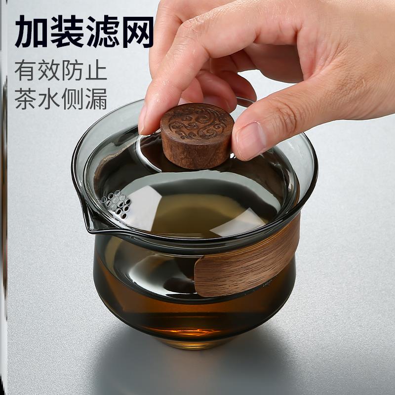 玻璃盖碗茶杯耐热防烫三才盖碗单个泡茶碗大号功夫茶具茶碗带盖-图2