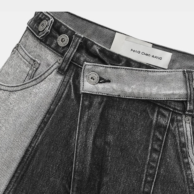 【FengChenWang】斜门襟拼接男女工装五分牛仔短裤,淘宝优惠券,粉丝福利购,淘宝优惠卷