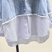 Cotton Denim Shirt Woman 2022 Spring Dress New Korean Version Fashion Loose Casual Stripe Splicing Long Sleeve Shirt