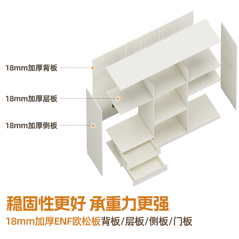 木具格定制免拉手分段式衣柜实木欧松板到顶ENF级卧室家用大衣橱