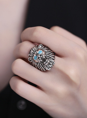 复古狮子戒指男宽面开口可调节小众设计高级感百兽之王狮子座指环