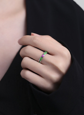 景泰蓝珐琅荷叶荷花戒指女滴胶工艺复古民族风文艺范小众设计指环