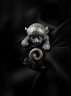 DAMAI 小众设计萌宠猴子泰银戒指手工制作高级感男女开口指环ins