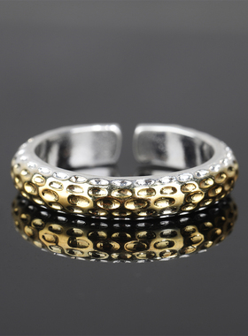 DAMAI 国潮锤纹《断桥》戒指金银错小众设计高级感男款开口食指环