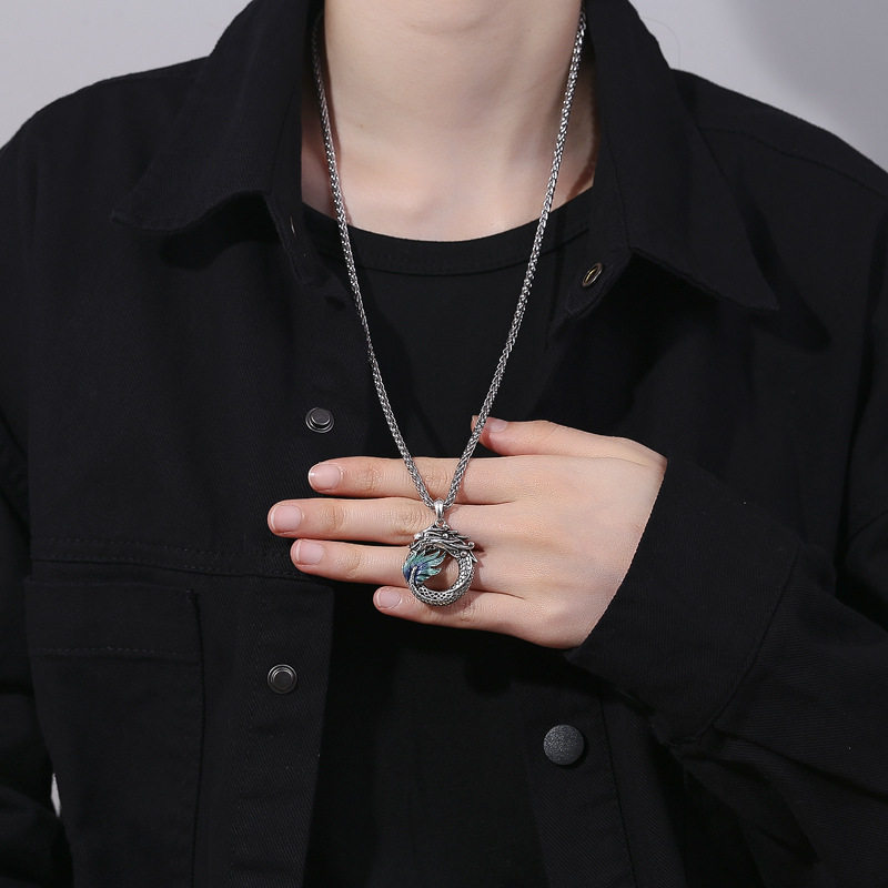 复古民族风景泰蓝珐琅彩祥龙项链男女同款做旧滴胶工艺平安扣饰品 - 图1