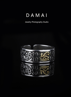 荷鲁斯上帝之眼玫瑰花戒指男