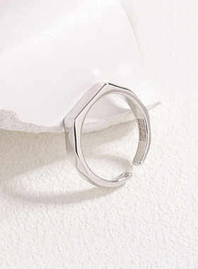 简约光面情侣戒指 小众设计韩版长方形菱角男女素圈几何开口指环