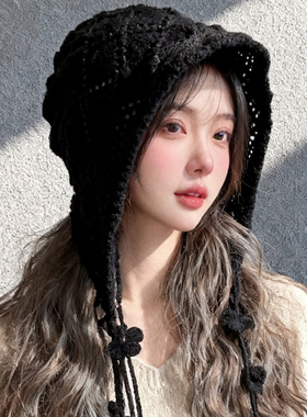 秋冬季波西米亚风旅游手工钩花时尚流苏套头帽女显脸小护耳包头帽