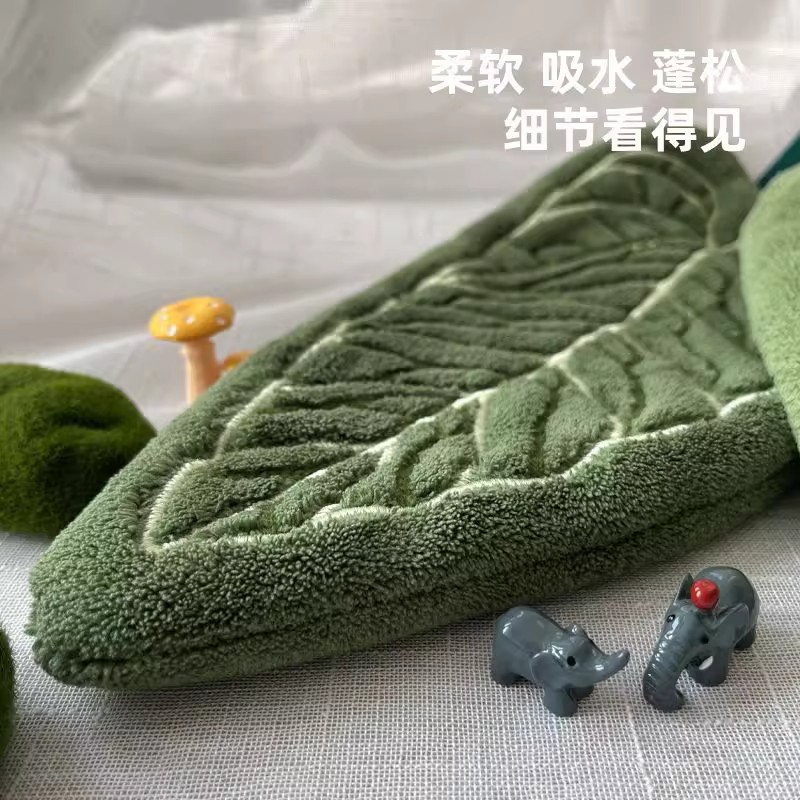 植物叶子擦手巾挂式厨房卫生间浴室便携毛巾抹布吸水清洁手帕 - 图1