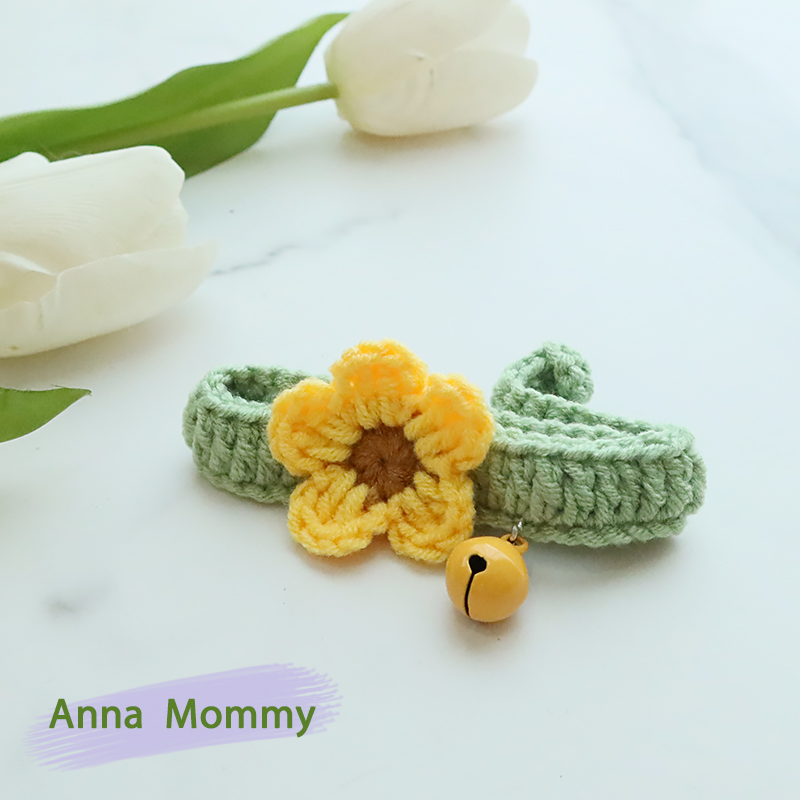 猫咪编织项圈花朵毛线围脖铃铛配饰针织领结可调节钩织狗项链饰品 - 图2