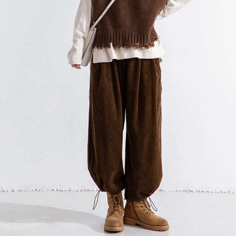 初唯灯芯绒春秋2021新款九分阔腿裤 初唯女装休闲裤