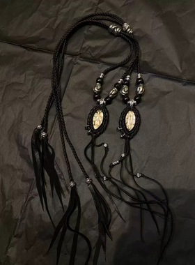 定制*自主视觉系kmrii系拉长石蛇纹石羽毛暗黑先锋亚文化百搭项链