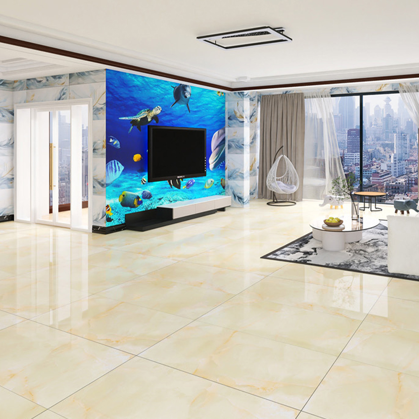 蓝色海洋瓷砖地砖600x1200客厅奢石地板砖厨卫墙砖防滑耐磨地砖 - 图1