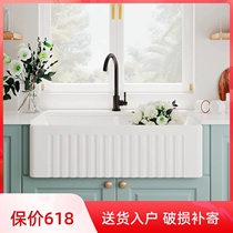 Retro American Kitchen Refractory Earth Ceramic Sink Large Single Sink White front semi-embedded wash basin dishwashing basin
