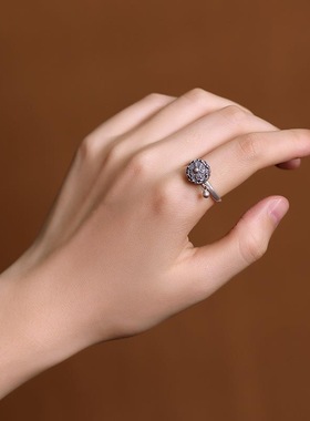 原创简约风个性时尚南红青金石六字真言藏式女士款开口戒指指环