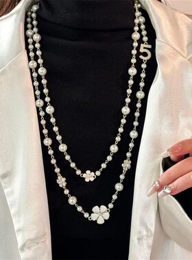 毛衣炼大气高级感珍珠项炼叠戴女款设计百搭法式时尚奢华配饰