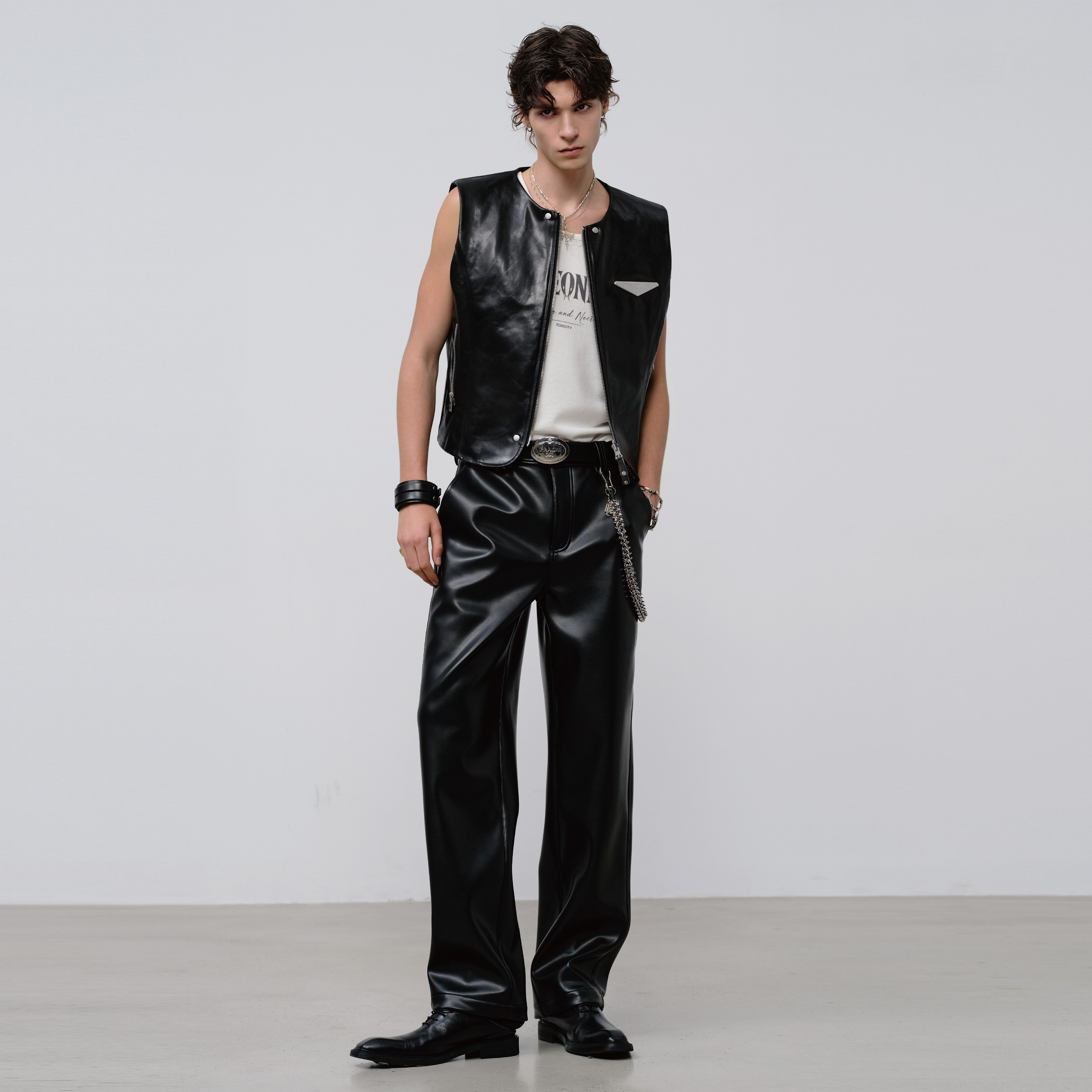 Reversible snake print punk zippered leather vest