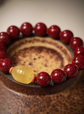 朱砂湘西晶体砂手串粗男款本命年富甲天下蜜蜡手链送男友龙年礼物