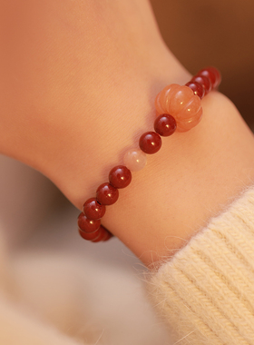 大辰珠宝高含量紫金砂朱砂手串国风民族风复古金丝玉南瓜手链女款