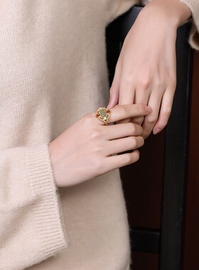 宫廷风和田青玉戒指女