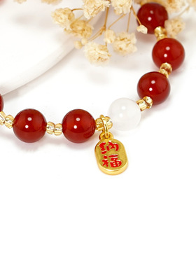 天然红水晶手链女款青玉琉璃手串本命年招财转运古风七夕礼物饰品