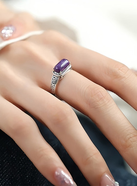 紫龙石S925银回纹马鞍戒指