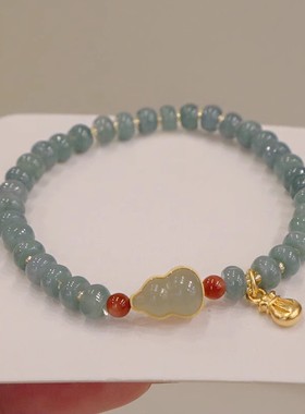 天然蓝水翡翠宝珍懿财葫铜钱袋手链简约百搭葫芦配饰手饰福运手串