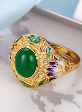 s925银古法手工珐琅彩戒指