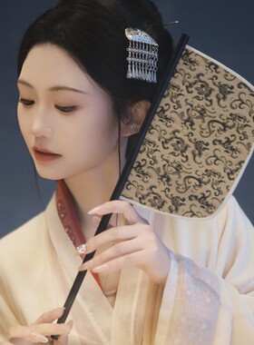 剧目望千年扇子道具刀扇长柄异形扇紫竹仿缂丝汉服走秀拍照古风扇