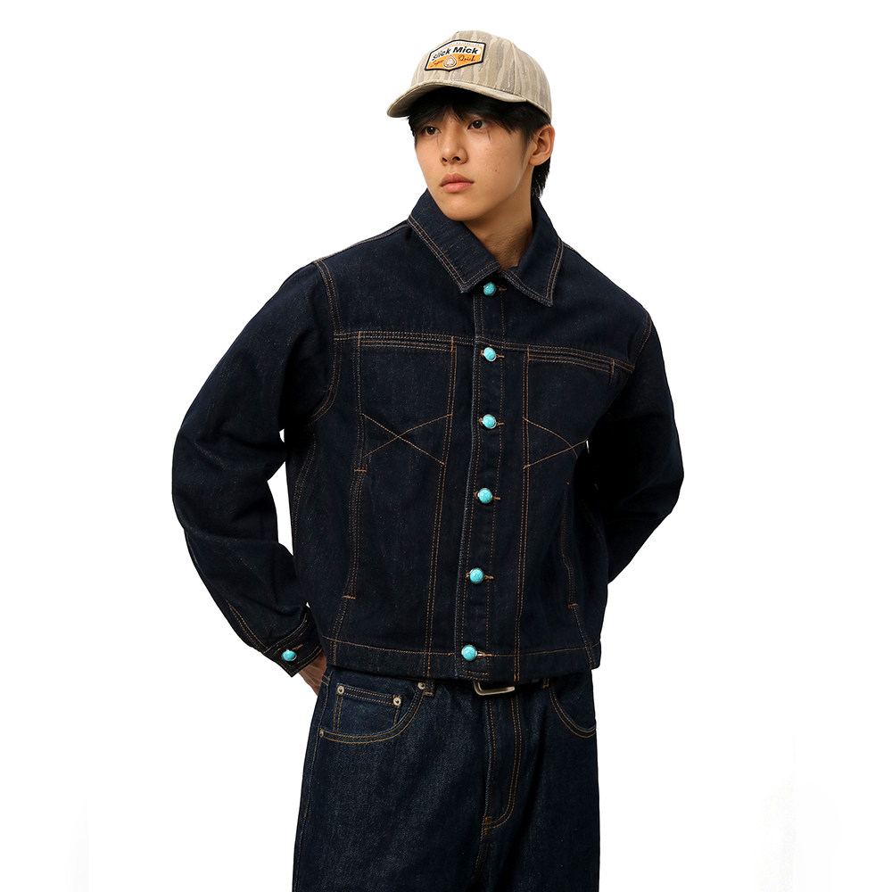 IREX 丹宁色原牛廓形宽肩短款牛仔夹克正肩定制仿绿松石复古外套,淘宝优惠券,粉丝福利购,淘宝优惠卷