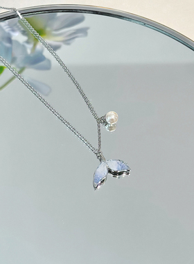 渐变蓝色鱼尾项链女珍珠款