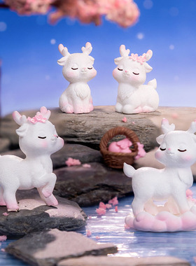 微景观可爱小鹿摆件树脂篮子樱花