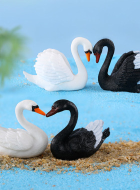 微景观小鸟摆件可爱树脂黑白天鹅